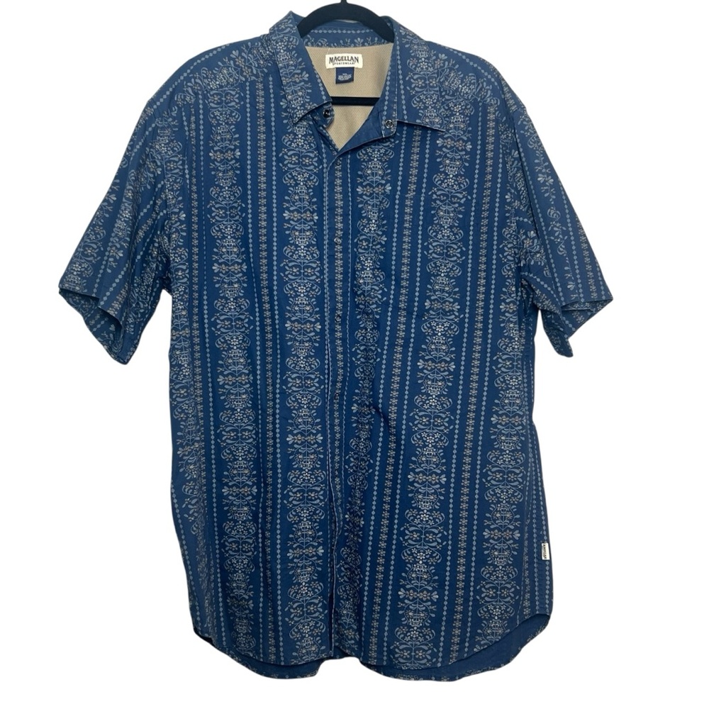 Magellan Shirt Mens Size XXL Blue Floral Short Sleeve Snap Button Up Western